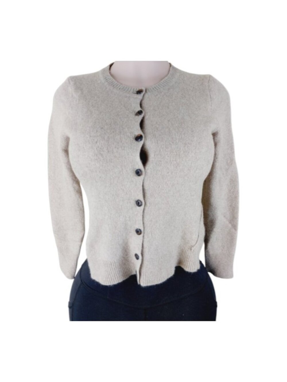 Patagonia Women's Tan Wool Ribbed Trim Crew Cardigan Sweater Size S